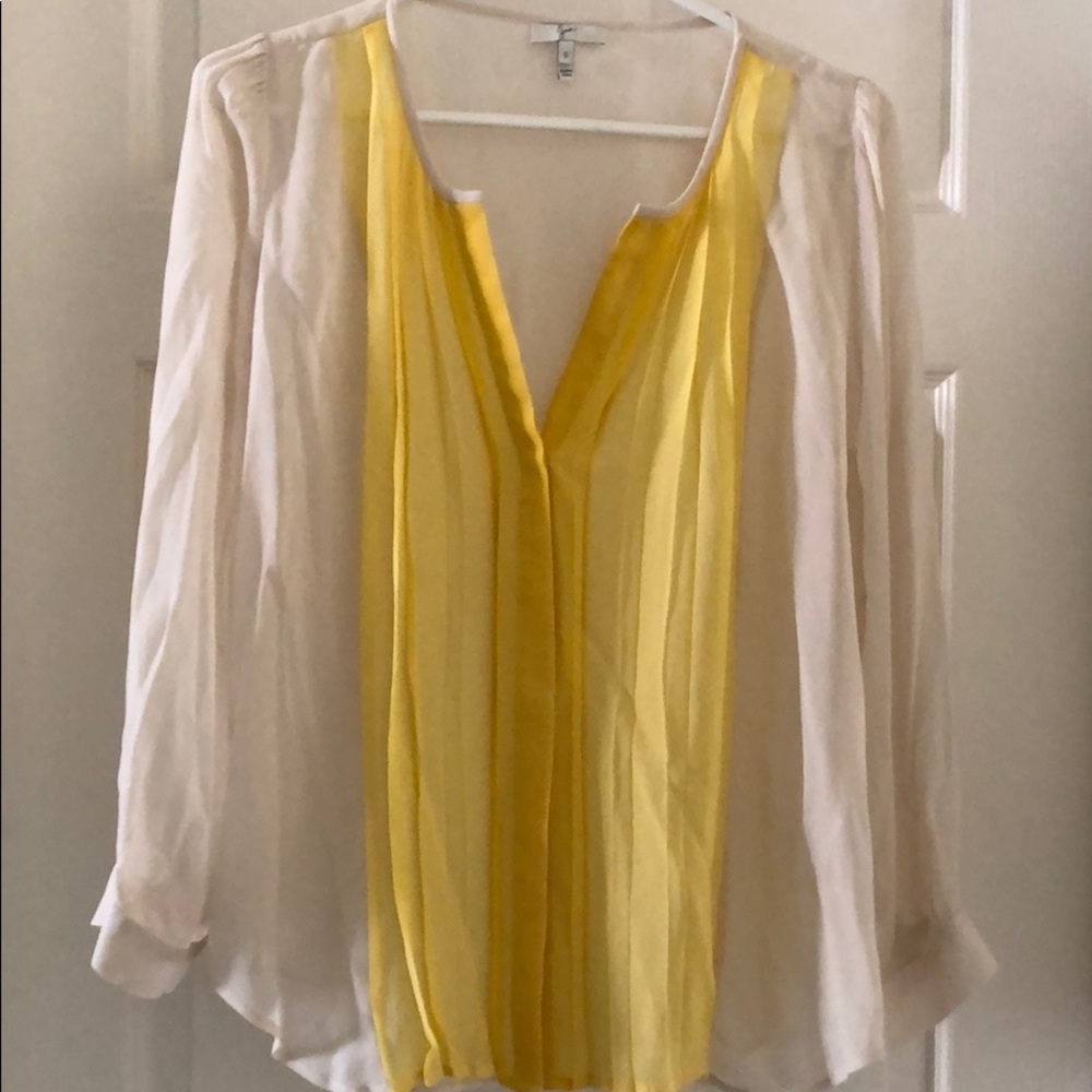 Joie Yellow and cream silk blouse